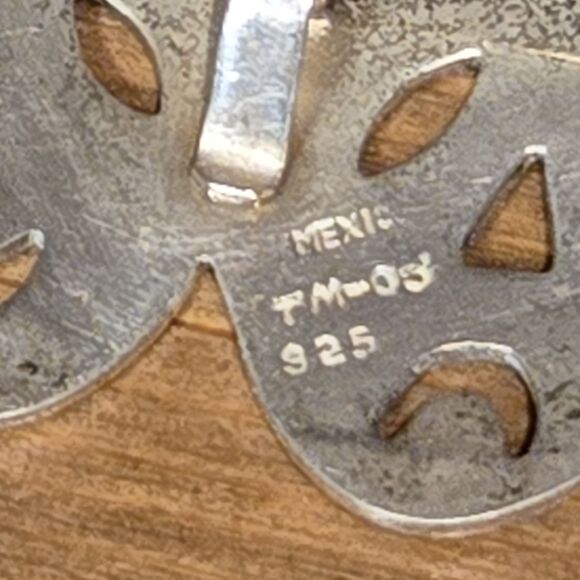 Comedy Tragedy Theater Masks Brooch Pin And Pendant, Mexico 925 Sterling Silver - Picture 7 of 9